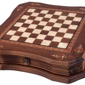 Helena Wood Art, Handgefertigtes Holz Schachbrett mit Aufbewahrungssystem, Schachfiguren aus Metall, Deluxe Edition, Schachspiel, Schachset, 38,5 x 38,5 cm