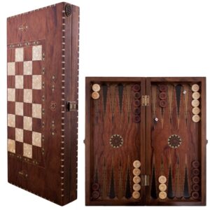 Helena Wood Art, Handgefertigtes Hochwertiges Backgammon Spiel aus Holz, Tavla, 100% Holz, Deluxe Edition, TricTrac, 50 x 23 cm