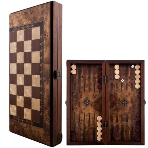 Helena Wood Art, Handgefertigtes Hochwertiges Backgammon Spiel aus Holz, Tavla, 100% Holz, Deluxe Edition, TricTrac, 36 x 17 cm