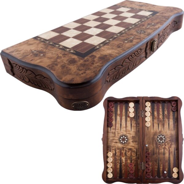 Helena Wood Art, Handgefertigtes Hochwertiges Backgammon Spiel aus Holz, Tavla, 100% Holz, Deluxe Edition, TricTrac, 52 x 24 cm