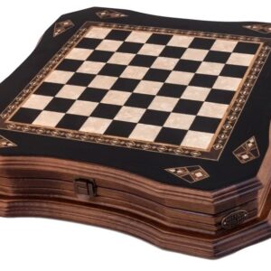 Helena Wood Art, Handgefertigtes Holz Schachbrett mit Aufbewahrungssystem, Schachfiguren aus Metall, Deluxe Edition, Schachspiel, Schachset, 38,5 x 38,5 cm