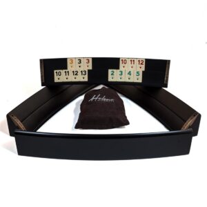 Helena Wood Art, Handgefertigtes Oval Rummy Set aus Holz inklusive Tasche, Okey Takimi, Schwarz, 100% Holz, Luxus Edition