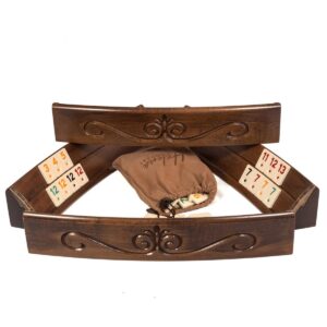 Helena Wood Art, Handgefertigtes Oval Rummy Set aus Holz inklusive Tasche, Okey Takimi, 100% Holz, Luxus Edition, Okey Spiel, Türkisch, Rommycup, Rummy set